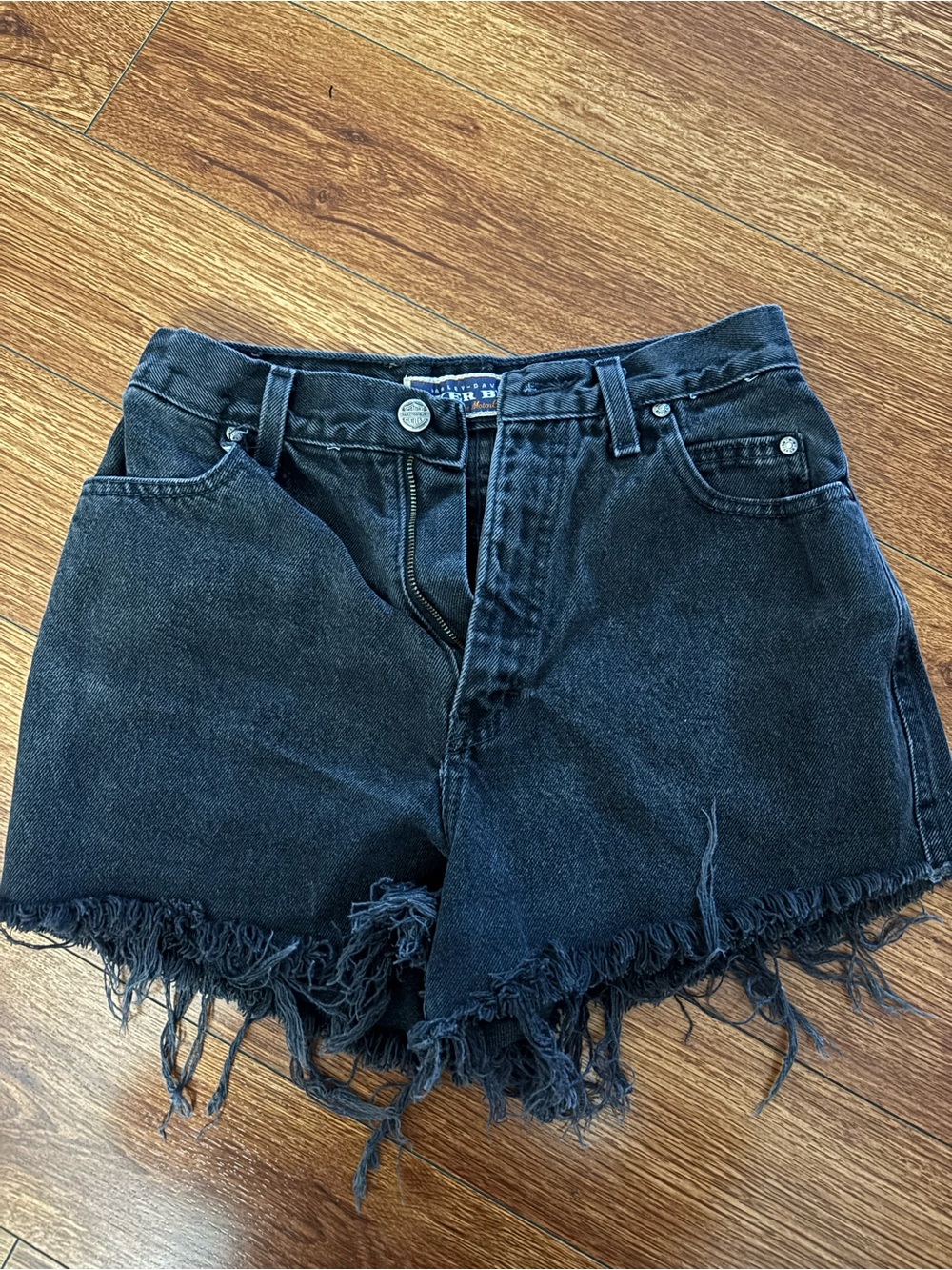 Vintage 90s Harley Davidson Biker Blues Black Denim Cutoff Shorts USA Size 6